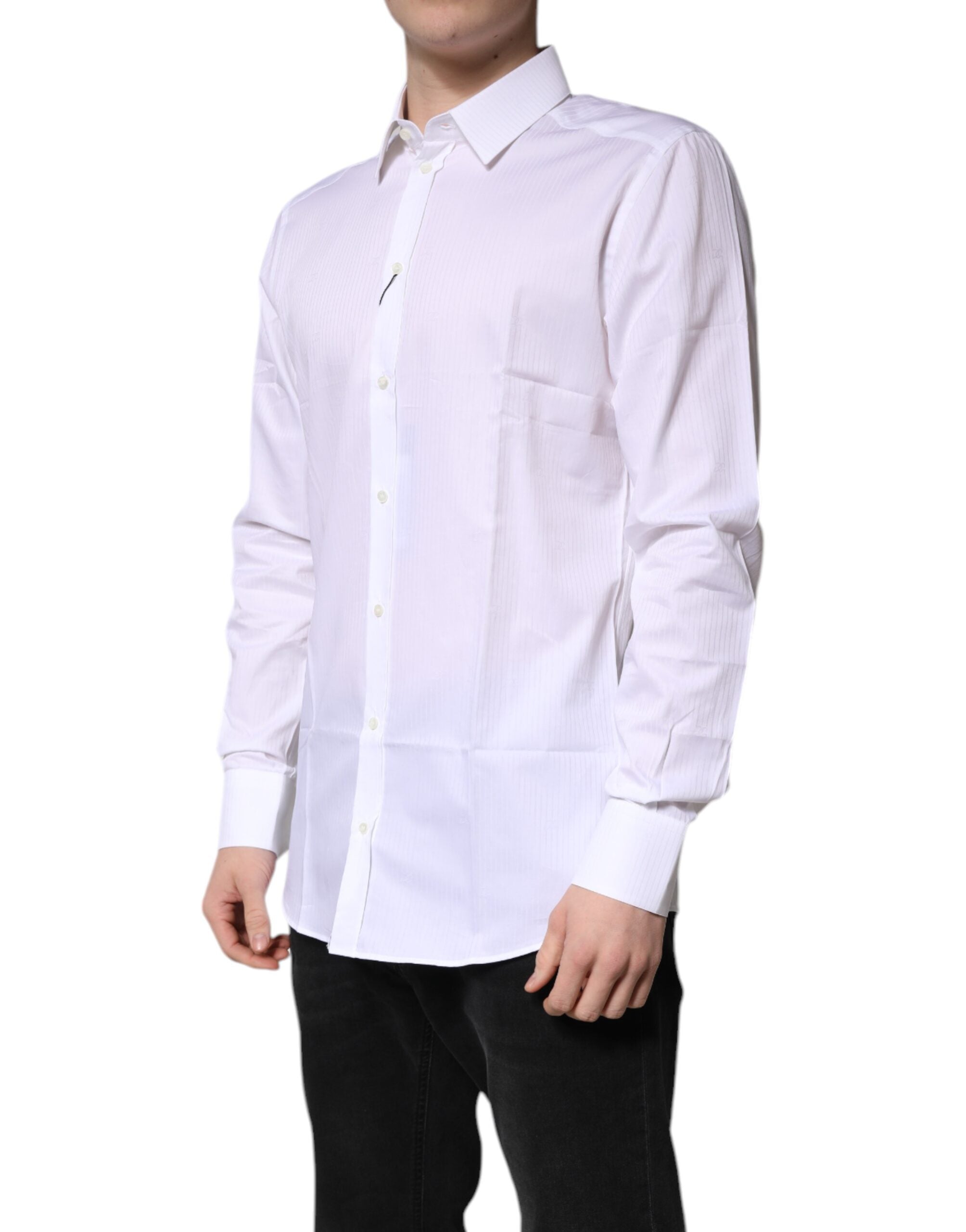 Dolce & Gabbana White Cotton Shirt with Collar GOLD Formal Shirt